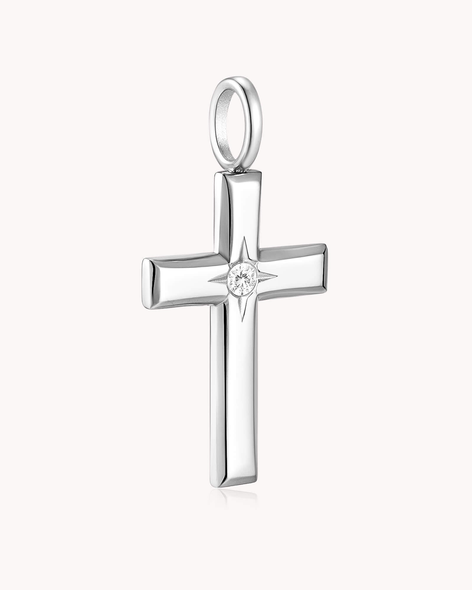 Angled view of The Bright Morning Star White Gold Large Cross Pendant