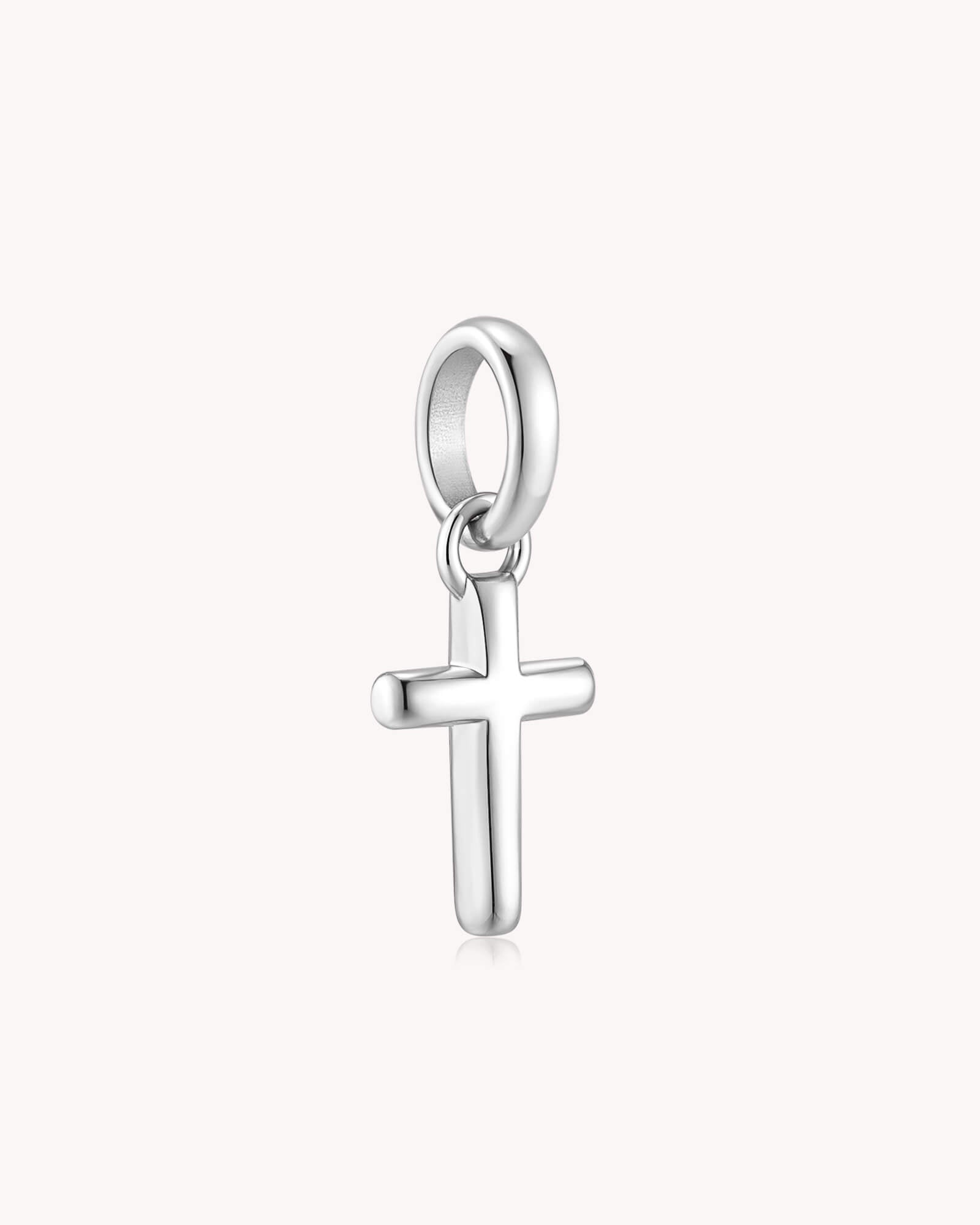 Angled view of White Gold Petite Classic Cross Pendant