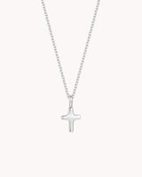 White Gold Petite Puff Cross Cable Chain Necklace