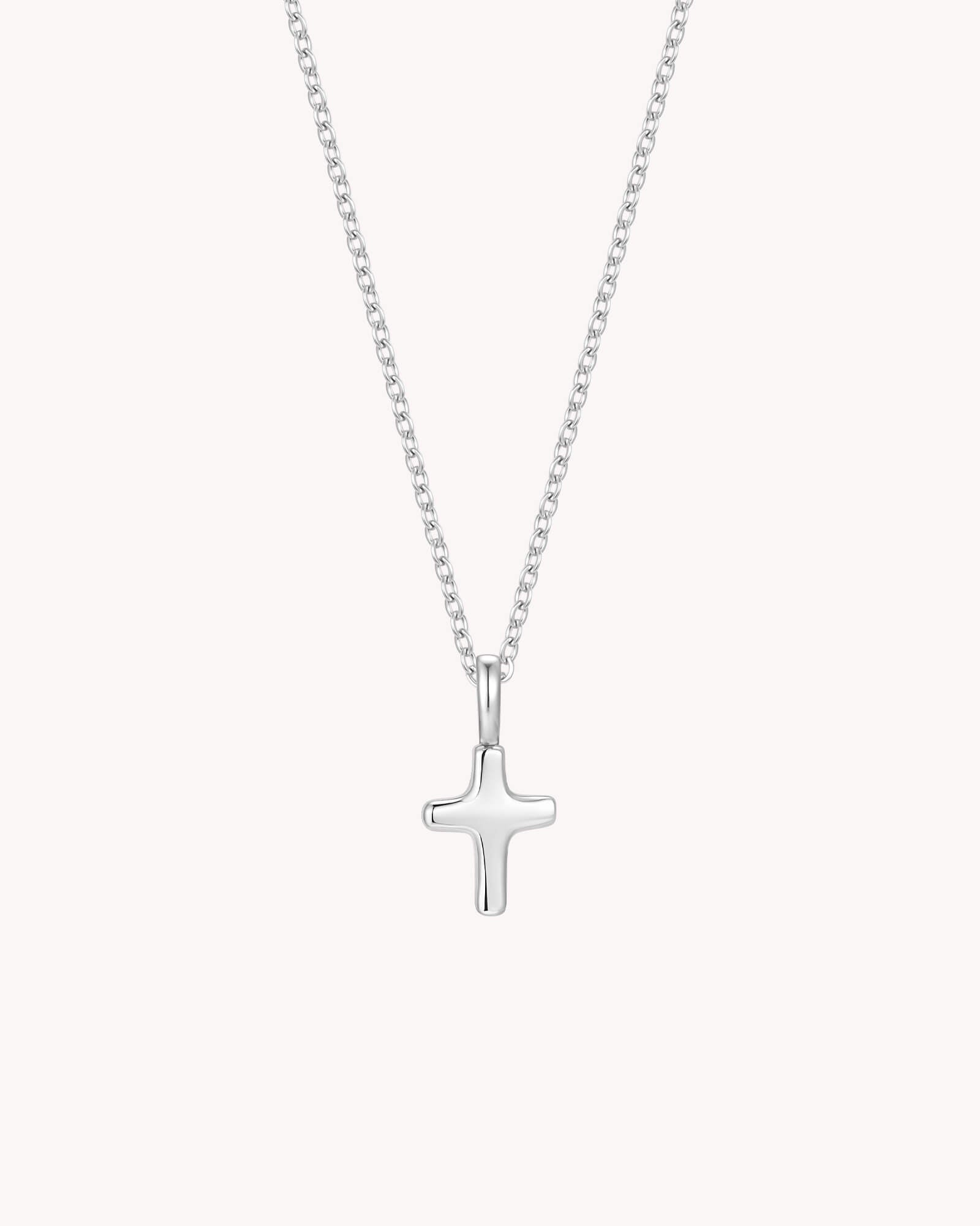 White Gold Petite Puff Cross Cable Chain Necklace