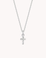White Gold Petite Textured Cross Cable Chain Necklace