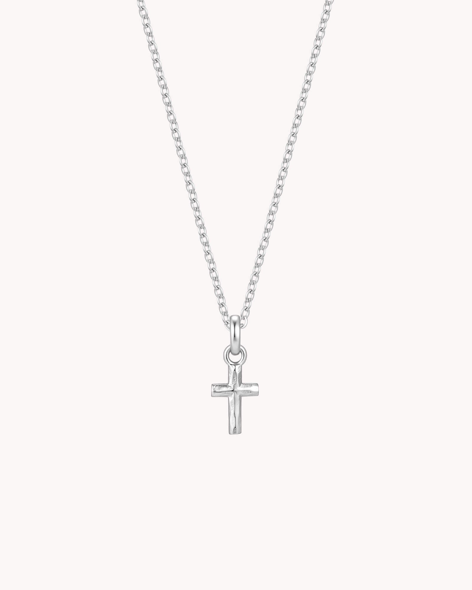 White Gold Petite Textured Cross Cable Chain Necklace