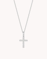 White Gold Refined CZ Cross Cable Chain Necklace