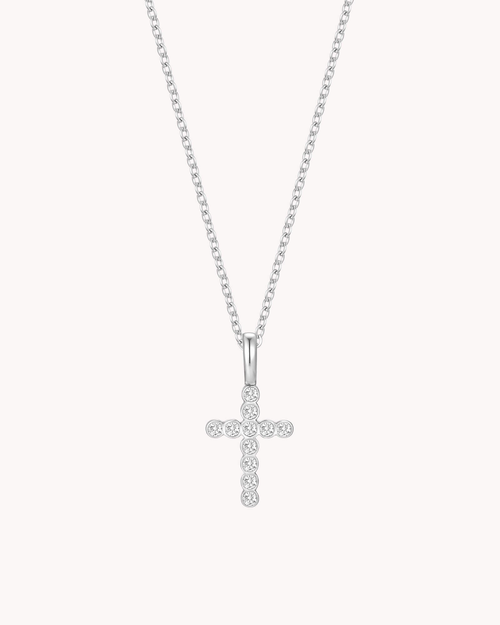 White Gold Refined CZ Cross Cable Chain Necklace